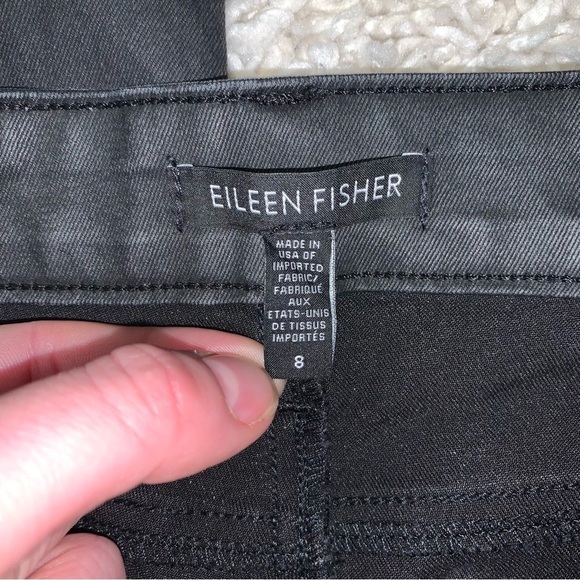 Eileen Fisher Jeans Size 8 US Black Denim Ankle Coated Stretch Pants 9" Rise - Picture 9 of 11